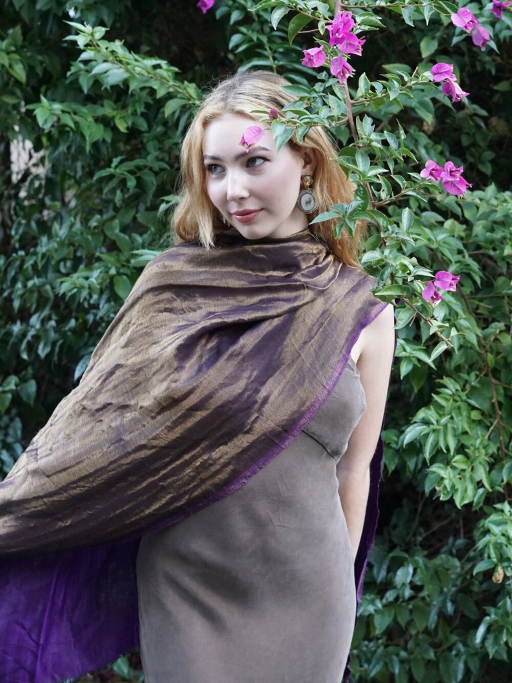 Gold and Purple Silk Scarf